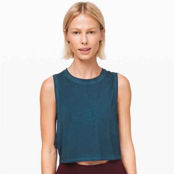 LULULEMON MUSCLE LOVE CROPPED TANK TOP - SIZE 4 - WASHED NIGHT DIVER - Picture 1 of 4